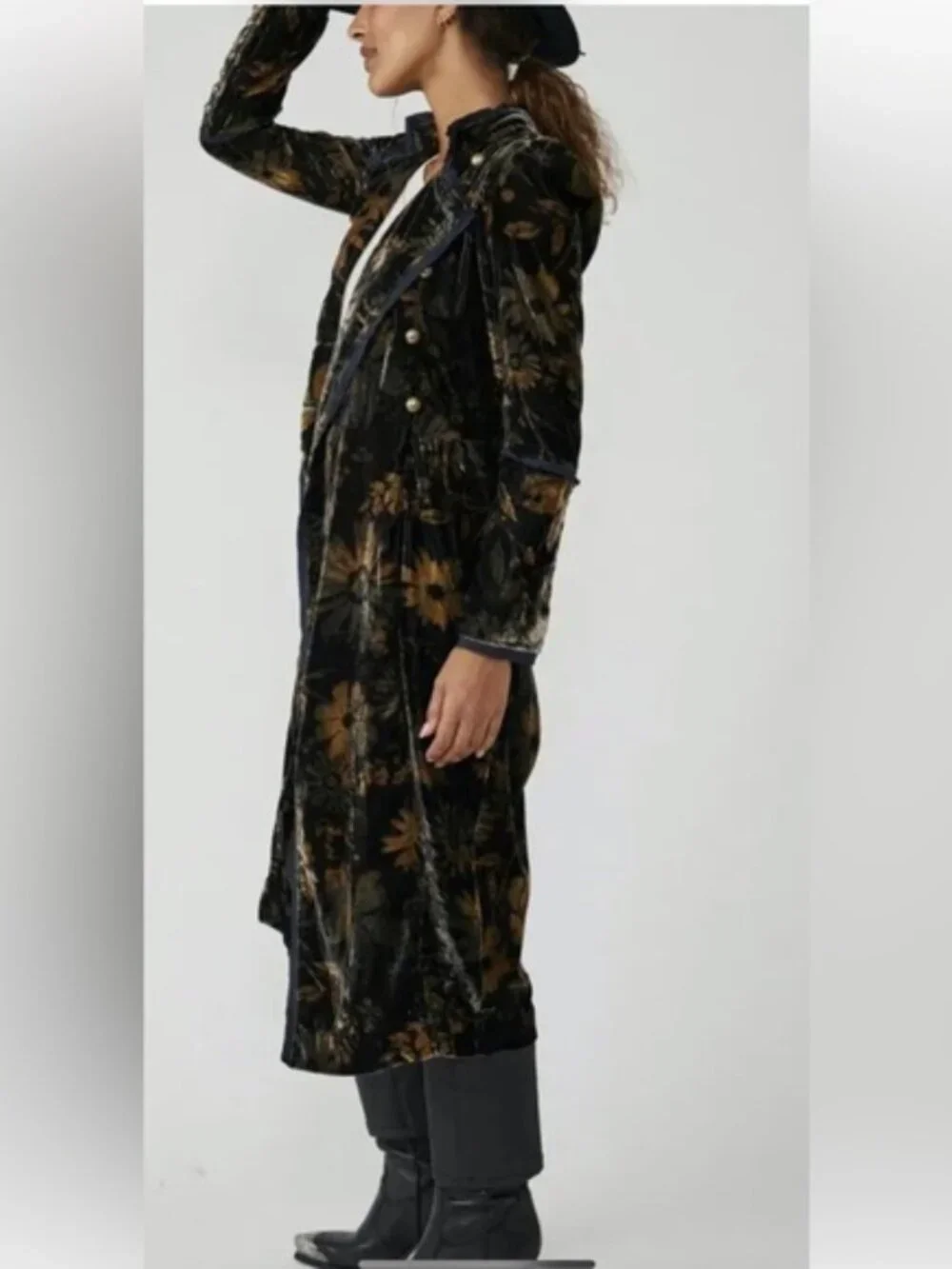 NWOT Gorgeous Free People Hazel Puff Shoulder Velvet Duster Coat. S - Picture 4 of 14